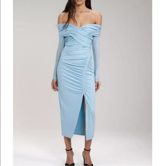 Self-Portrait Dresses & Skirts - Self-Portrait Jersey Crossover Bust Midi Dress Light Blue Size 8 NWT New